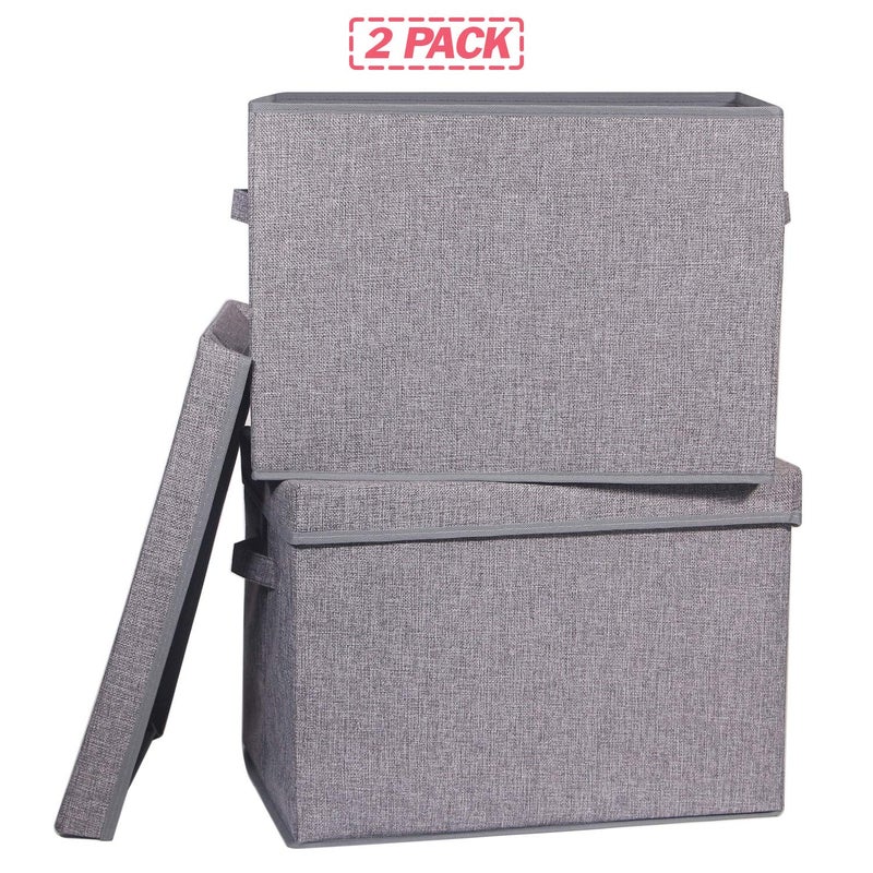 TENABORT 2 Pack Large Foldable Storage Box with Lids Fabric Storage Cube Organizer Cloth Containers Bins Baskets for Closet Clothes Clothing Bed Room - Image 3